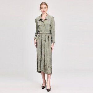 Vintage Water Street Trench Coat Nylon Packable 80s Long Jacket Beige Khaki